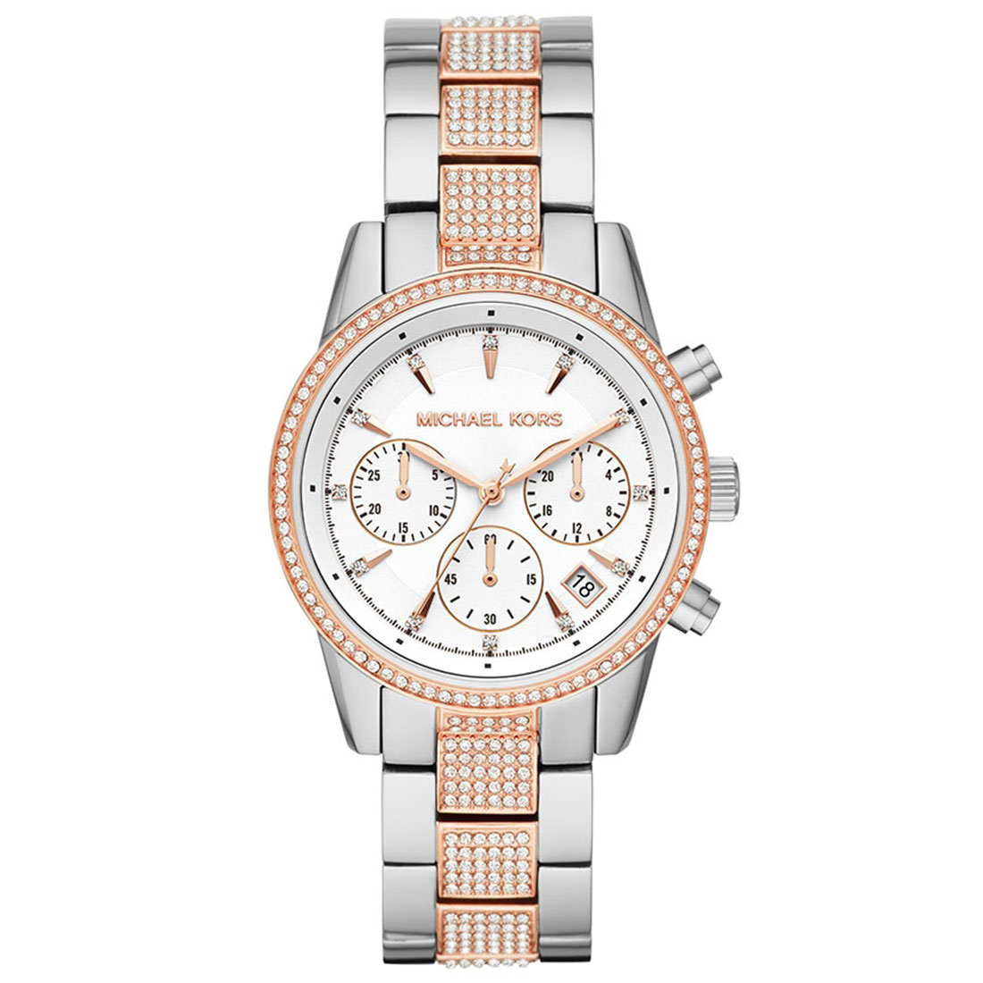 Michael Kors Ritz Chronograph Quartz Crystal Silver Dial Ladies Watch  MK6651
