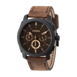 Machine Chronograph Dark Brown Leather Watch and Bracelet Box Set