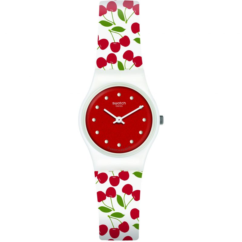 Swatch Cerise Moi Quartz Movement Red Dial Rubber Bracelet WoMens Watch LW167