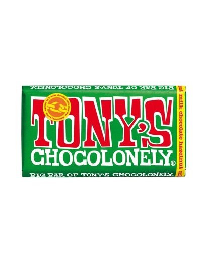 Tony's Chocolonely Fairtrade Milk Chocolate with at least 32% cacao solids and hazelnuts 240G