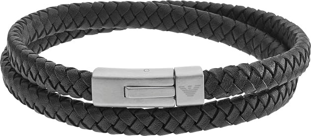 Emporio Armani EGS2176040 Mens Signature Black Leather Bracelet