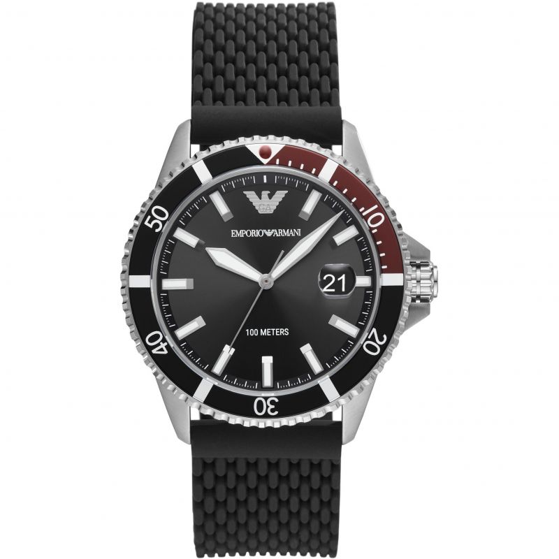 Emporio Armani Three-Hand Black Mesh Silicone Watch AR11341