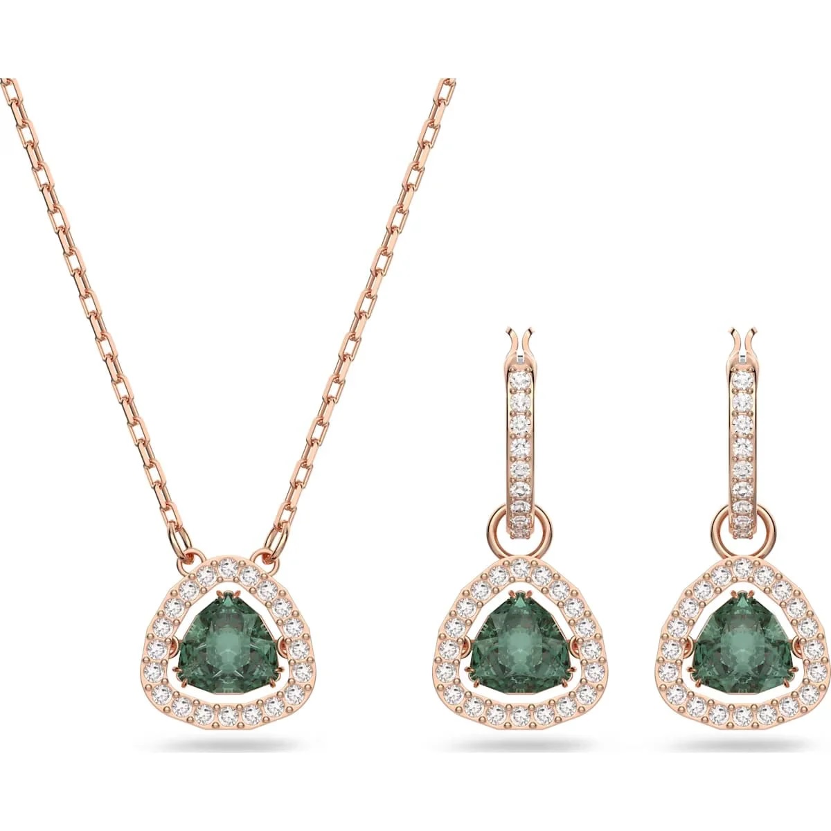 Swarovski Set Millenia Set Trilliant Cut, Green, Rose Gold Alloy 