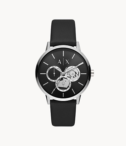 Armani Exchange Multifunction Black Leather Watch AX2745