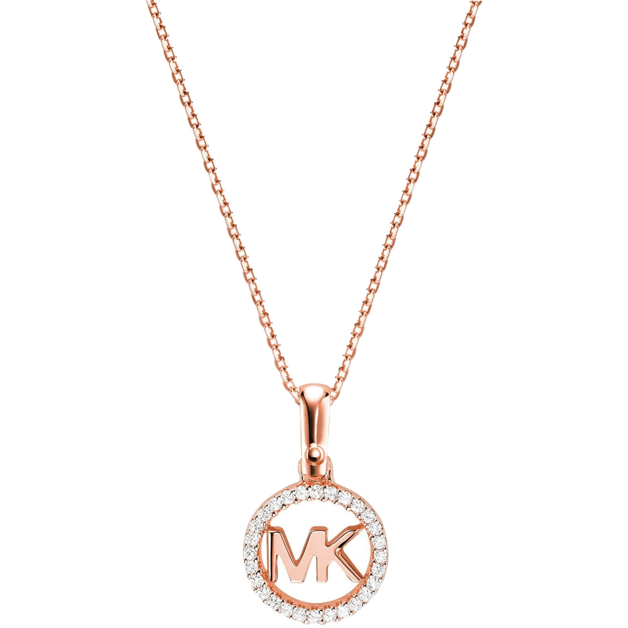 Michael Kors Ladies 14K Rose Gold Plated Pave Set Cubic Zirconia Logo Starter Necklace MKC1108AN791