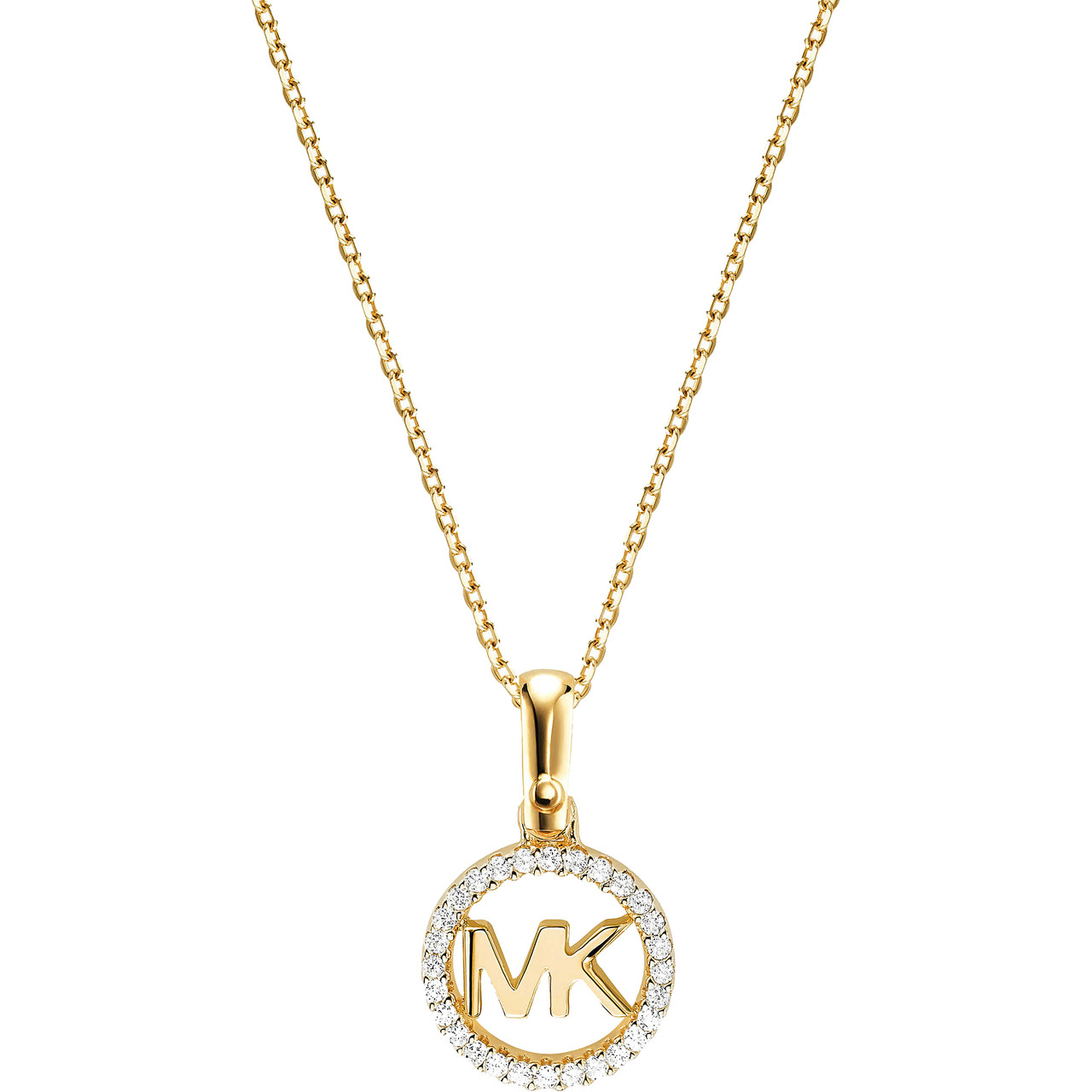 Michael Kors Ladies 14K Gold Plated Pave Set Cubic Zirconia Logo Starter Necklace MKC1108AN710