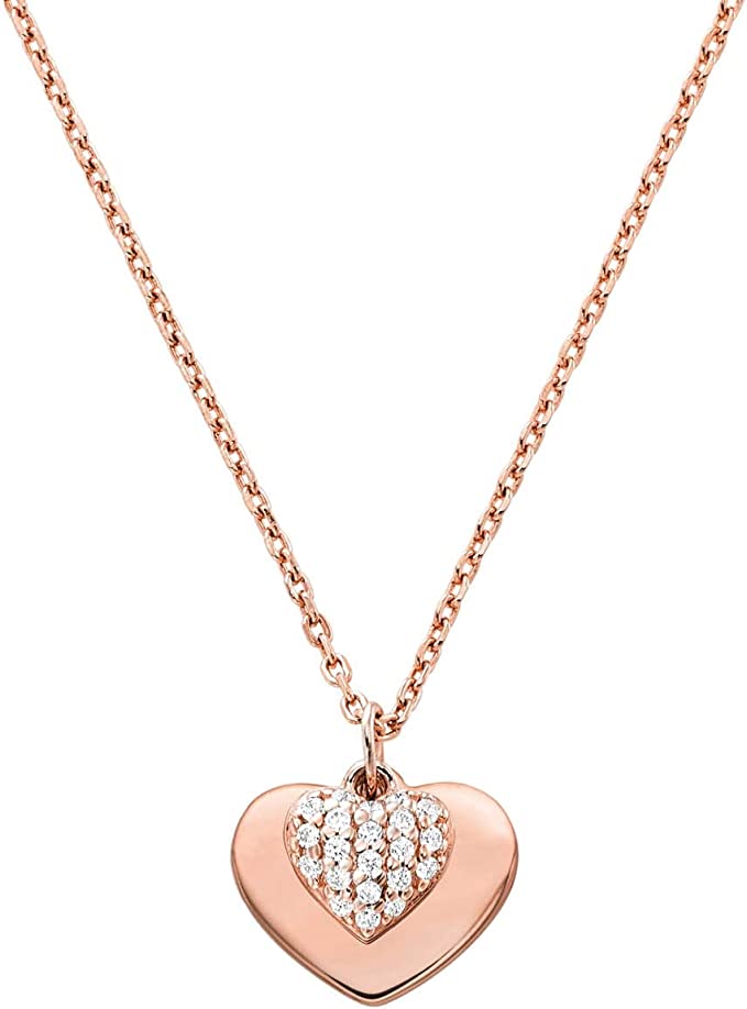 Michael Kors Love 14ct Rose Gold Plated Pavé Heart Necklace MKC1120AN791