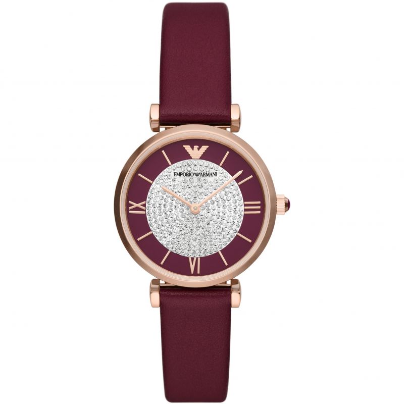 Emporio Armani Two-Hand Burgundy Leather Watch AR11487