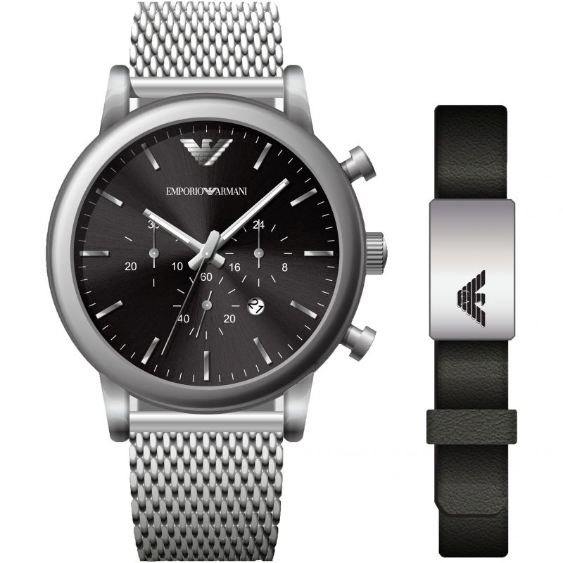 Emporio Armani Chronograph Stainless Steel Mesh Watch and Bracelet Set AR80062SET