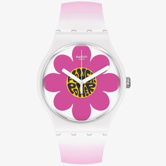 Swatch Unisex Flower Hour Pink & White Watch  SO32M104