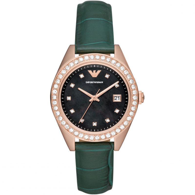 Emporio Armani Three-Hand Date Green Leather Watch AR11506