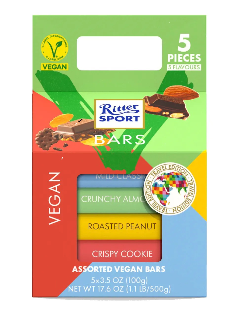 Ritter Sport Vegan Tower with 5 bars in 5 different flavors 500g