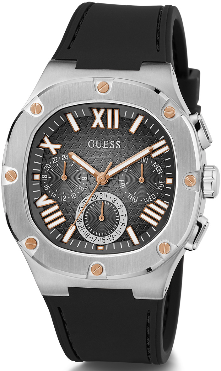 GUESS Mens Black Silver Tone Multi-function Watch GW0571G1 GW0571G1