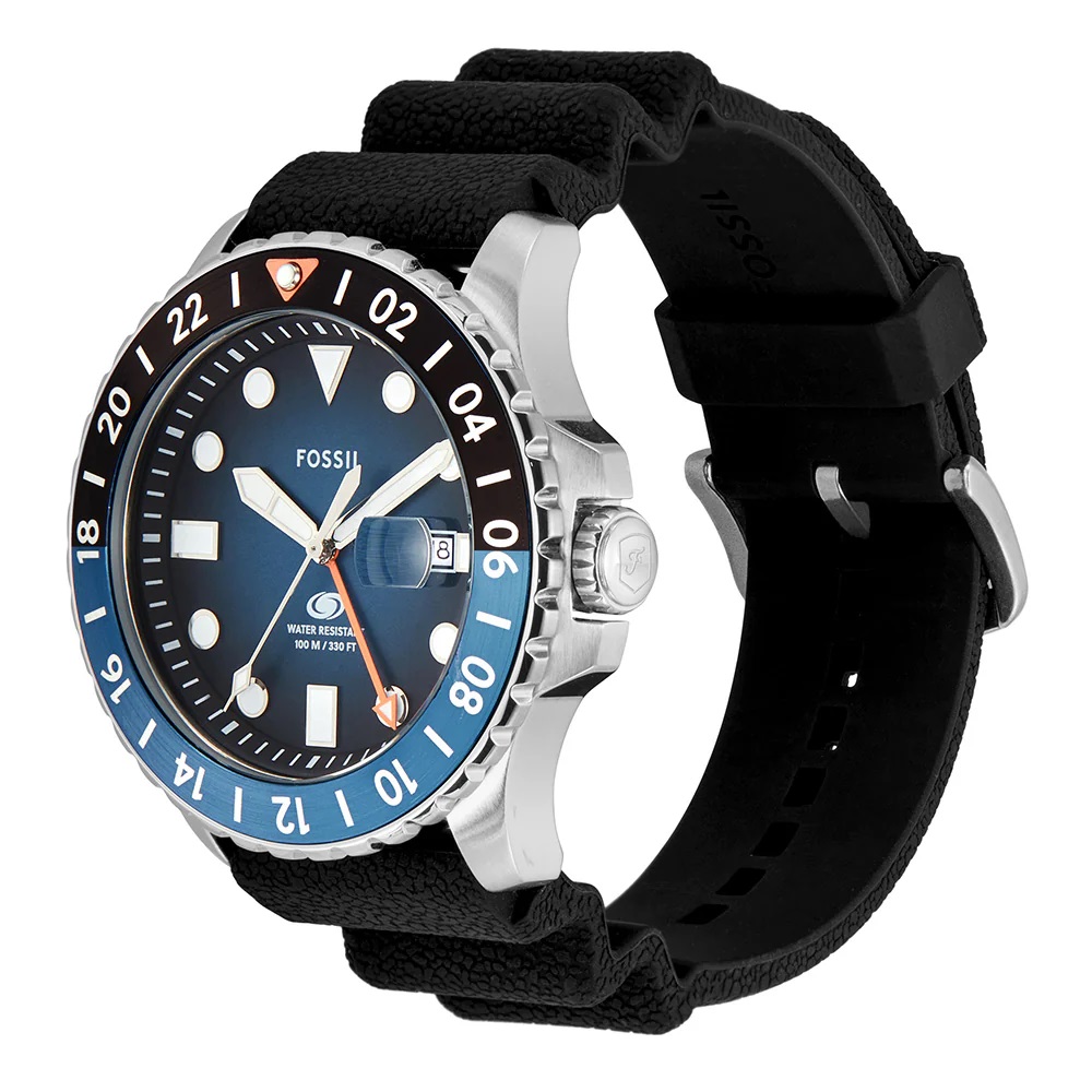 Fossil Blue GMT Black Silicone Watch FS6049