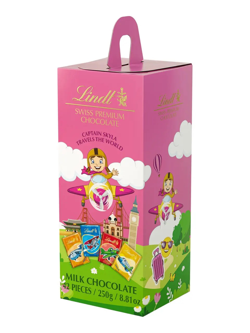 Lindt Captain Skyla easy-to-carry gift box filled with Lindt Napolitains 250g