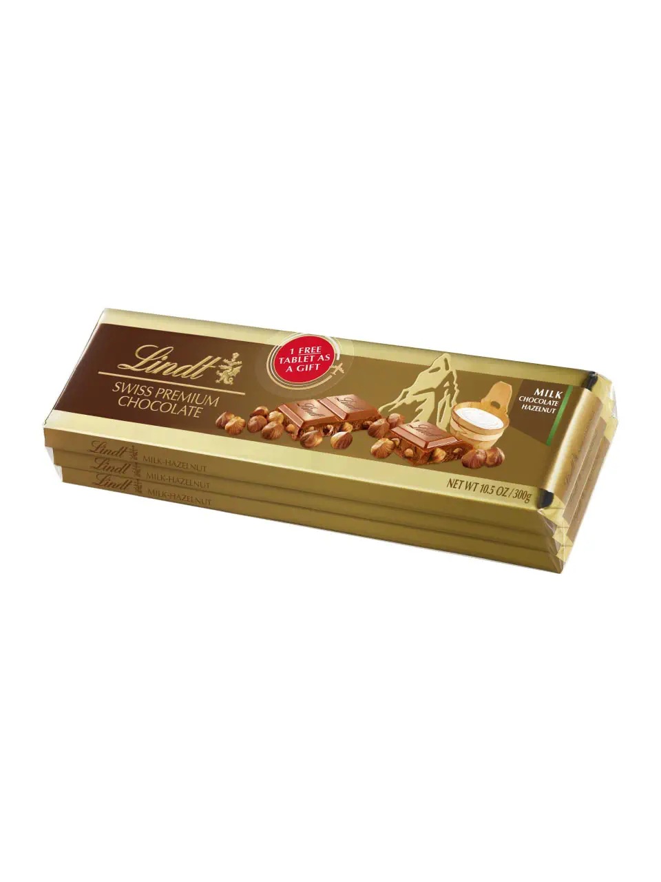 Lindt Multipack 3x300g milk chocolate bars with whole roasted hazelnuts